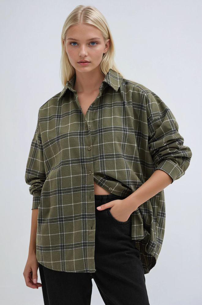 Sobe Istanbul Zelená Kockovaná Neformálna Streetwear Košeľa Veľkoobchod s oblečením Neformálny