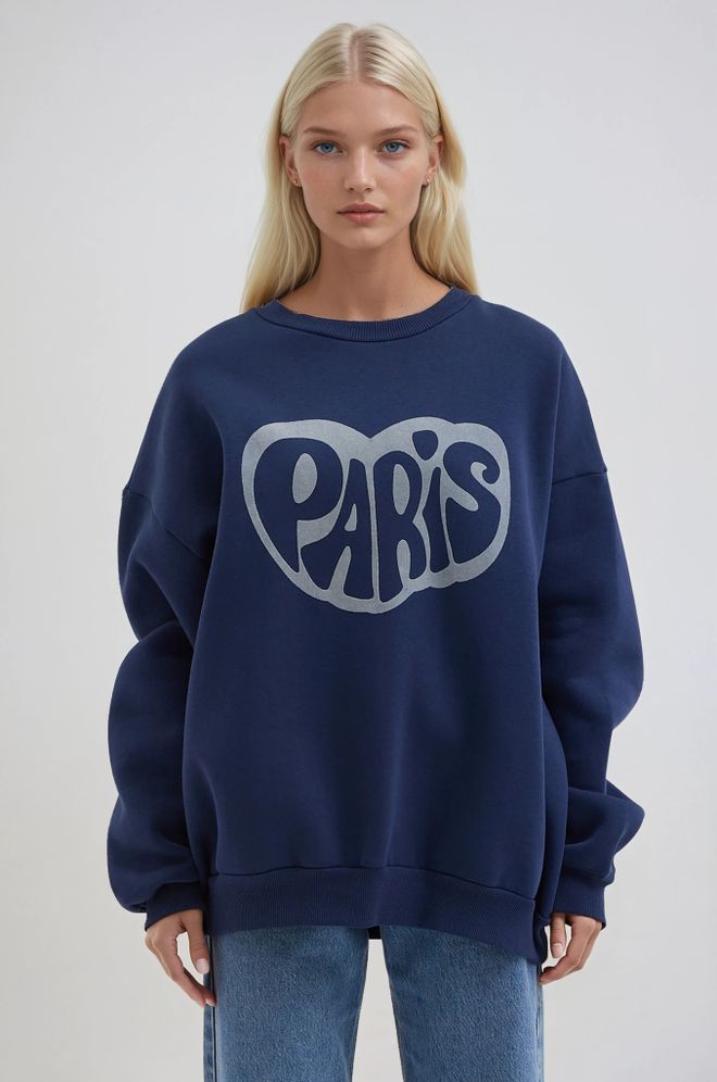 Sobe Istanbul Φούτερ Σε Μπλε Μαρέν Casual Με Τύπωμα Γράμματα Χονδρικό εμπόριο ενδυμάτων Casual