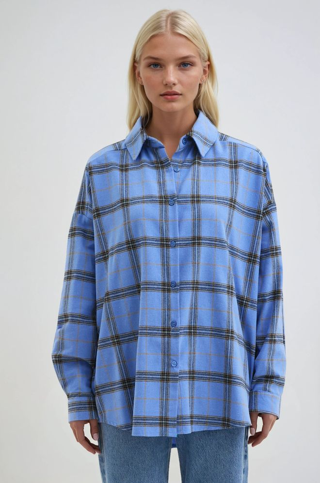 Sobe Istanbul Синяя Клетчатая Повседневная Длинная Рубашка Оверсайз Оптовая продажа одежды Повседневный