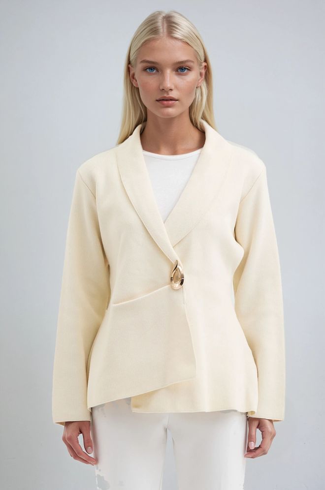 Sobe Istanbul Elegantná Béžová Bunda Jednoradové Sako Veľkoobchod s oblečením Formálny