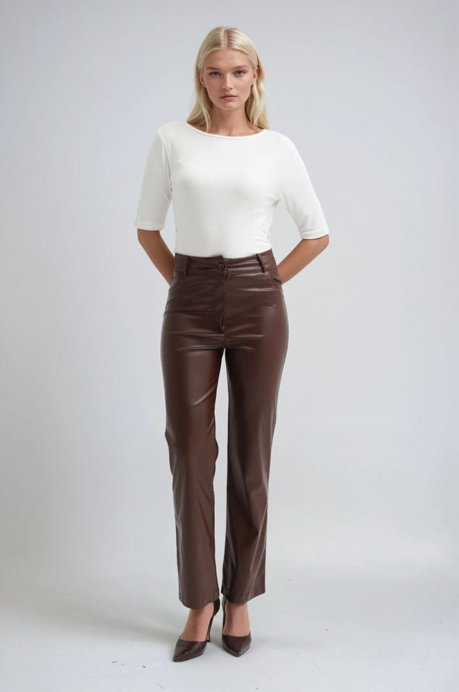 Sobe Istanbul Kahverengi Zarif Düğmeli Havuç Pantolon Toptan Giyim Gündelik