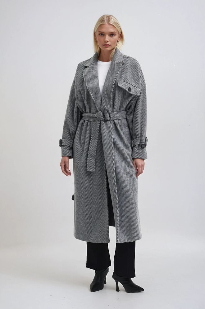 Sobe Istanbul Γκρι Σακάκι Με Ζαχαρωτό Μεγάλο Μέγεθος Μονόκουμπο Με Γραβάτα Χονδρικό εμπόριο ενδυμάτων Απλό