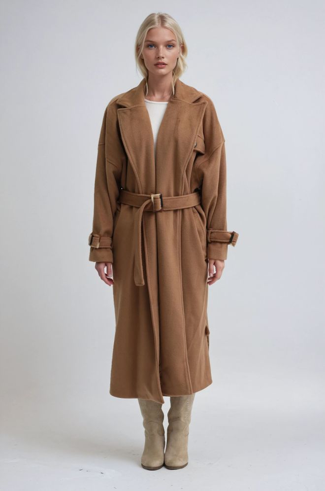 Sobe Istanbul Καφέ Κομψό Μονόπλευρο Μακρύ Σακάκι Χονδρικό εμπόριο ενδυμάτων Απλό