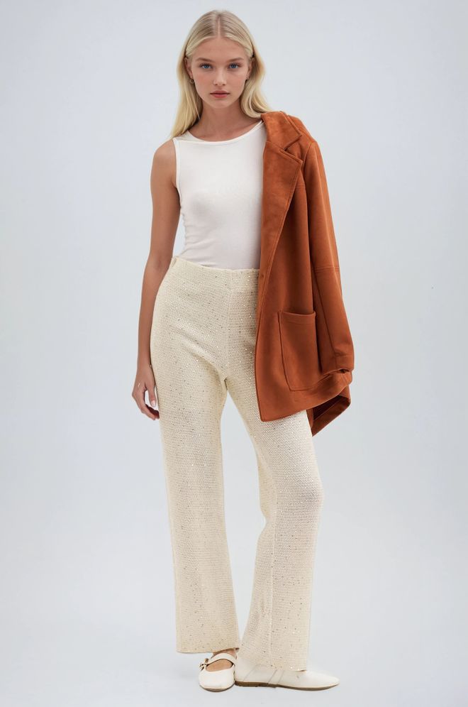 Sobe Istanbul Беж Палаззо Панталоне Са Средњом Струком И Равним Ногама Велепродаја одеће скроман