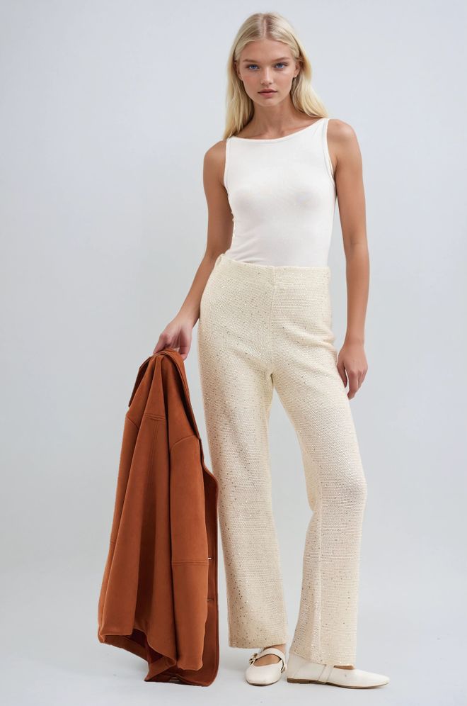 Sobe Istanbul Беж Палаззо Панталоне Са Средњом Струком И Равним Ногама Велепродаја одеће 1