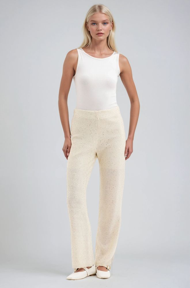 Sobe Istanbul Беж Палаззо Панталоне Са Средњом Струком И Равним Ногама Велепродаја одеће Лоунге