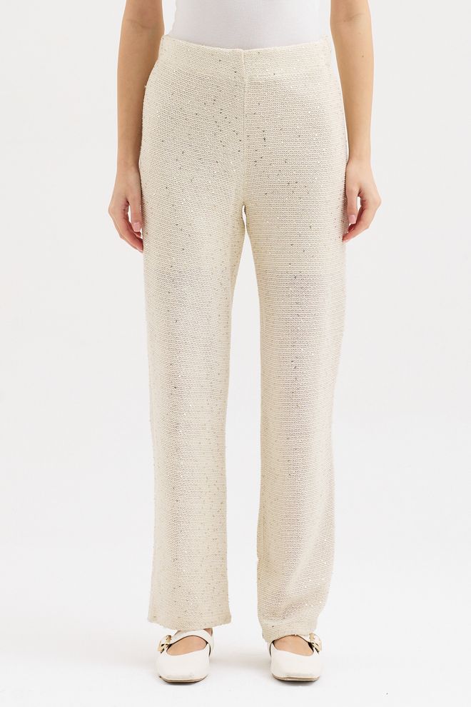 Sobe Istanbul Беж Палаззо Панталоне Са Средњом Струком И Равним Ногама Велепродаја одеће 5