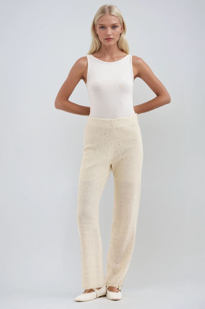 Sobe Istanbul Беж Палаззо Панталоне Са Средњом Струком И Равним Ногама Велепродаја одеће Пролеће