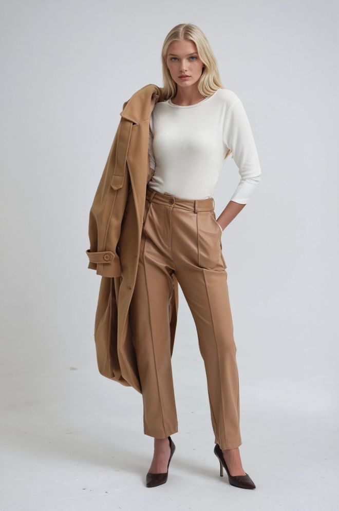 Sobe Istanbul Haki Yüksek Bel Resmi Havuç Pantolon Toptan Giyim Gündelik