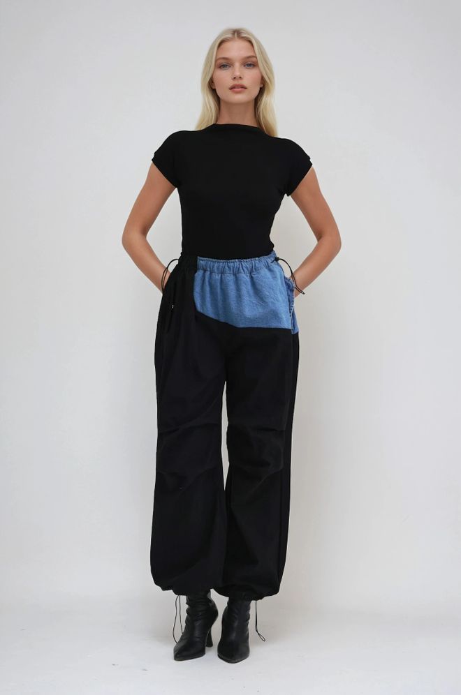 Sobe Istanbul Siyah Renk Bloklu Kargo Pantolon Toptan Giyim Gündelik