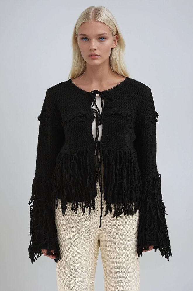 Sobe Istanbul Juodas Kasdienis Megztinis Su Kaklaraiščiu Ir Apvaliu Kaklu Didmeninė prekyba drabužiais Kokteilinė