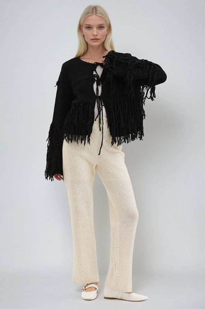 Sobe Istanbul Cardigan Nero Casual Con Chiusura A Cravatta E Scollo Tondo Abbigliamento all'ingrosso Boho