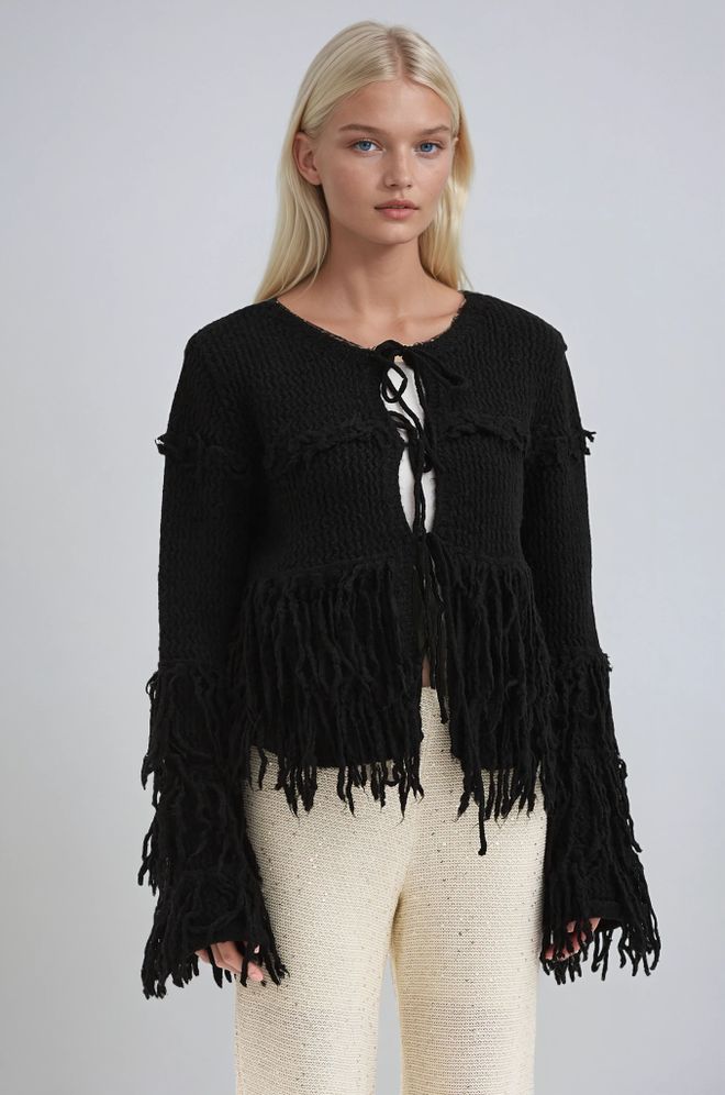 Sobe Istanbul Cardigan Nero Casual Con Chiusura A Cravatta E Scollo Tondo Abbigliamento all'ingrosso Da cocktail