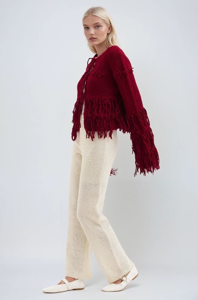 Sobe Istanbul Claret Red Cardigan Boho Crop Tie Front – Fall Vintage Style Wholesale Clothing Spring