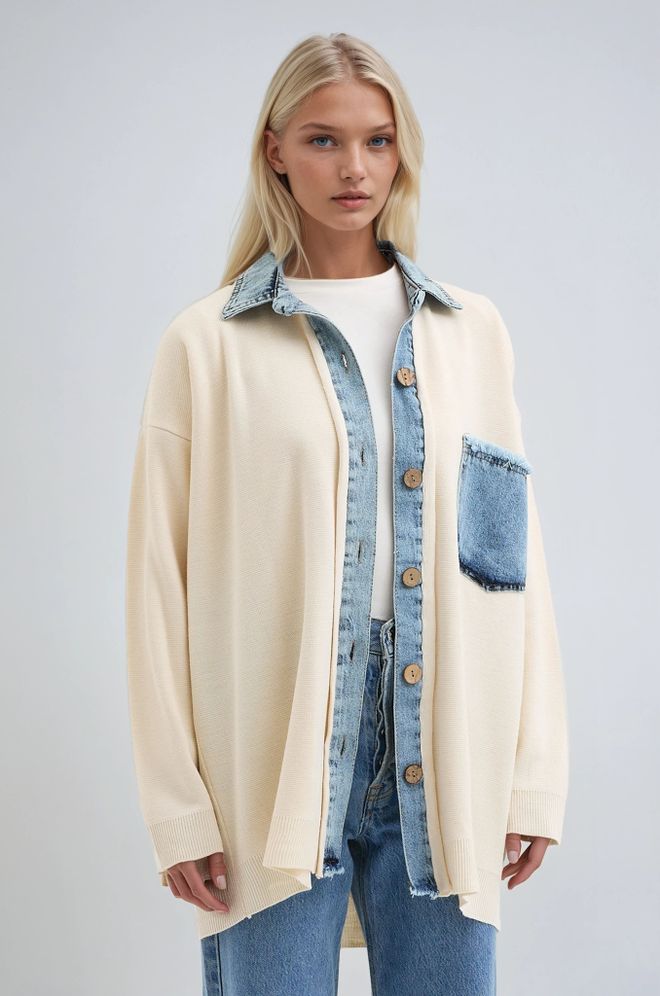 Sobe Istanbul Beige Cardigan With Shawl Collar And Patch Pocket Wholesale Clothing 1