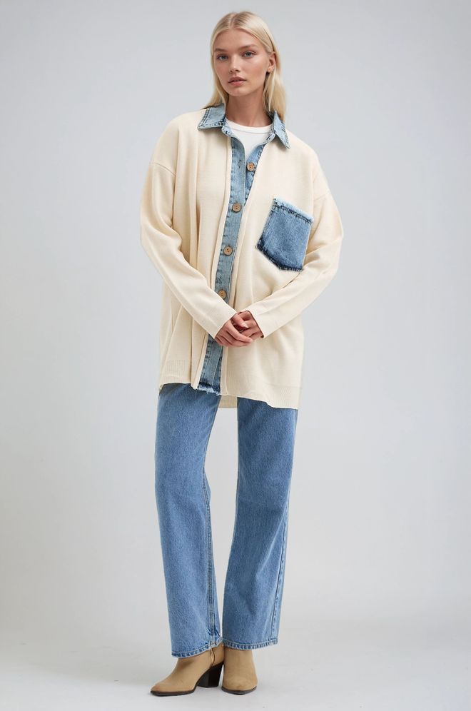 Sobe Istanbul Beige Cardigan With Shawl Collar And Patch Pocket Wholesale Clothing Lounge