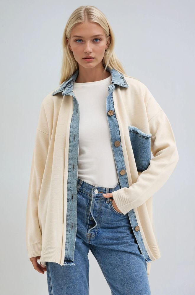 Sobe Istanbul Beige Cardigan With Shawl Collar And Patch Pocket Wholesale Clothing Boho