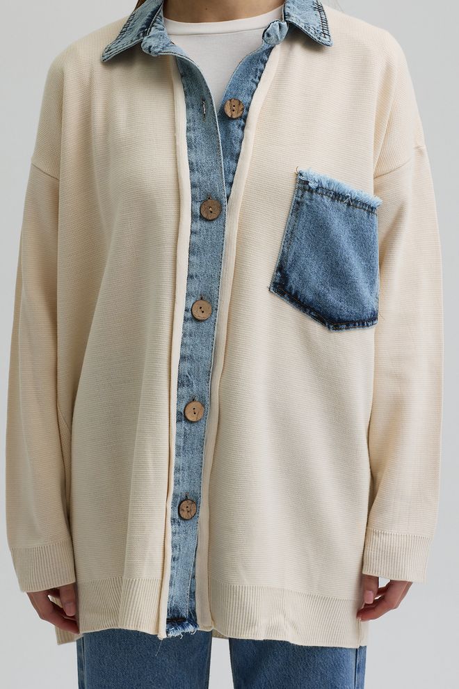 Sobe Istanbul Beige Cardigan With Shawl Collar And Patch Pocket Wholesale Clothing 5