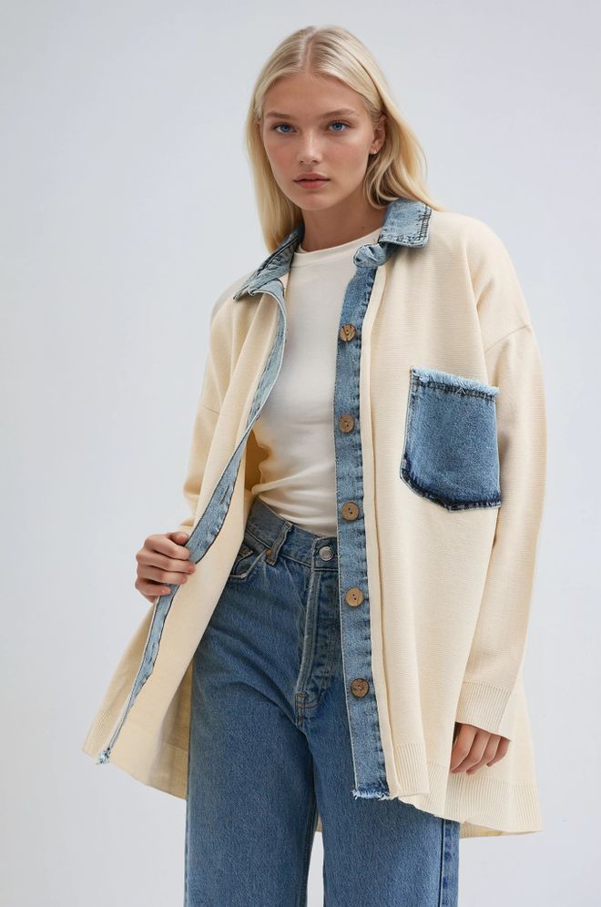 Sobe Istanbul Beige Cardigan With Shawl Collar And Patch Pocket Wholesale Clothing Spring