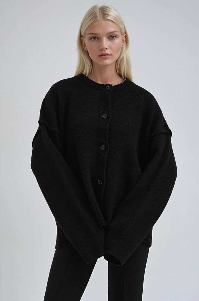 Sobe Istanbul Juodas Oversized Kasdienis Elegantiškas Kardiganas Didmeninė prekyba drabužiais Kokteilinė