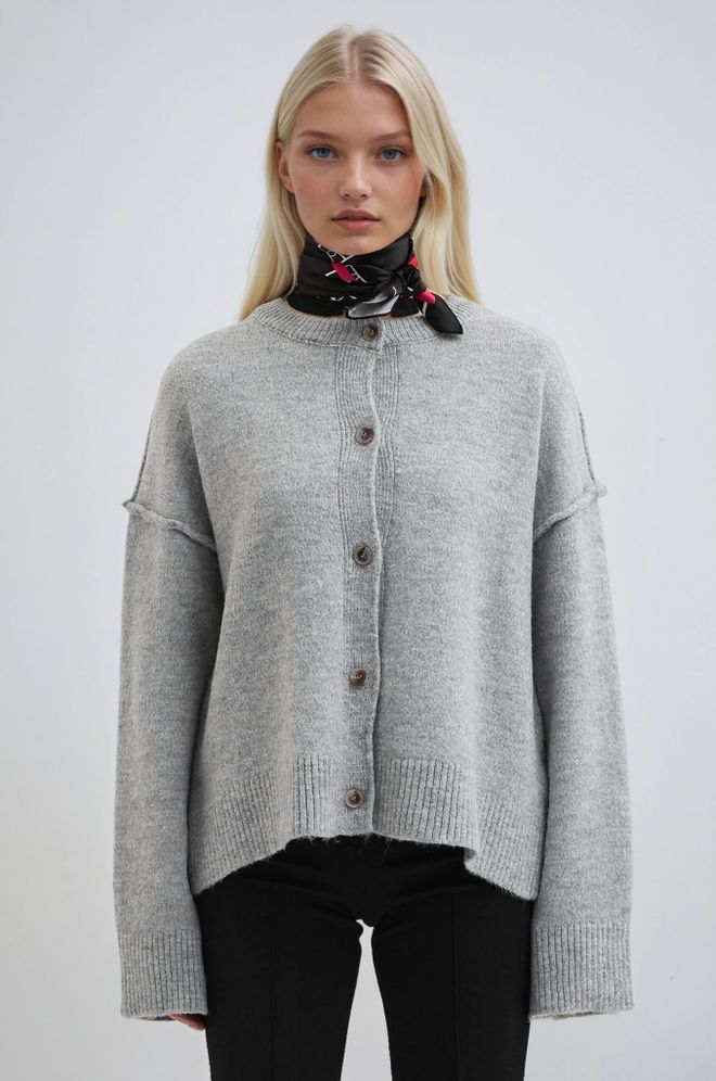 Sobe Istanbul Pilkas Oversized Megztinis Su Sagomis Kasdienis Didmeninė prekyba drabužiais Kokteilinė