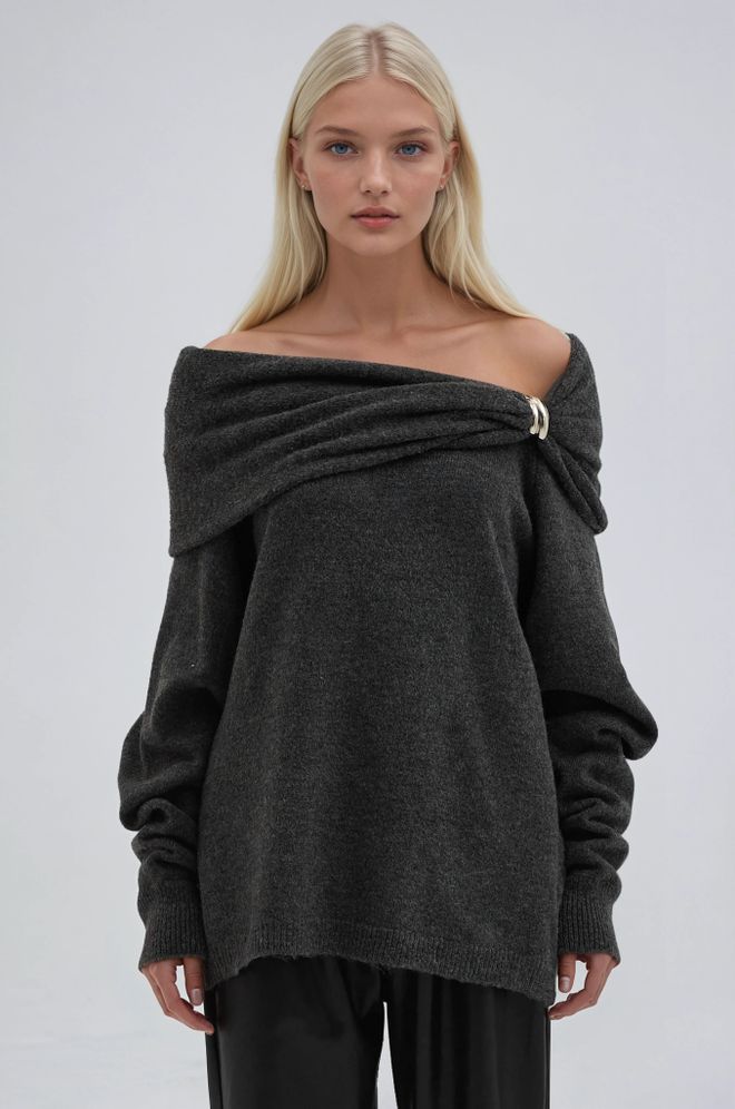 Sobe Istanbul سترة رمادي بمقاس كبير برقبة بدون أكتاف ملابس بالجملة غير رسمي