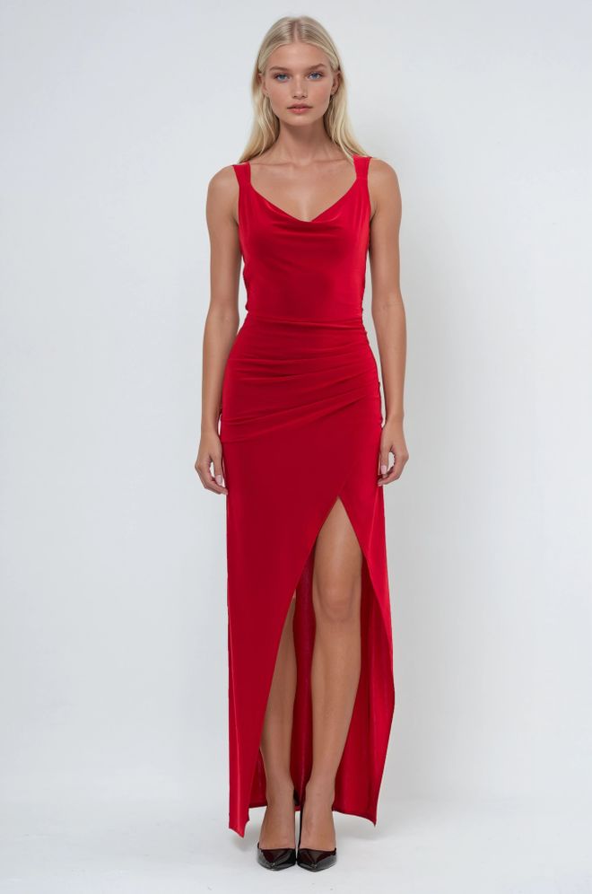 Sobe Istanbul فستان أحمر جنسي رائع رسمي بريق ماكسي سليب ملابس بالجملة جنسي