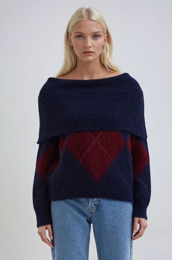 Sobe Istanbul Џемпер Морнарско Плаво Са Аргиле Шарама Велепродаја одеће Неформалан