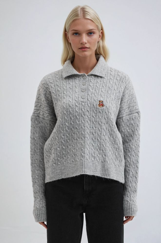 Sobe Istanbul سترة رمادي بياقة بولو ومقاس كبير ملابس بالجملة غير رسمي