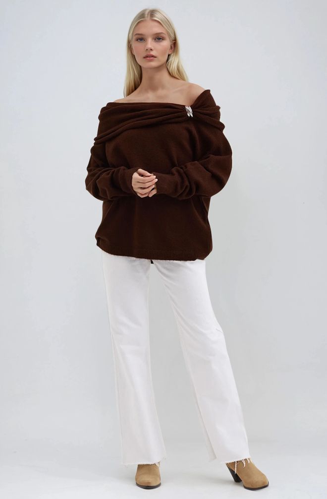 Sobe Istanbul Čierny Sveter Voľný Strih S Odhalenými Ramenami Veľkoobchod s oblečením Neformálny