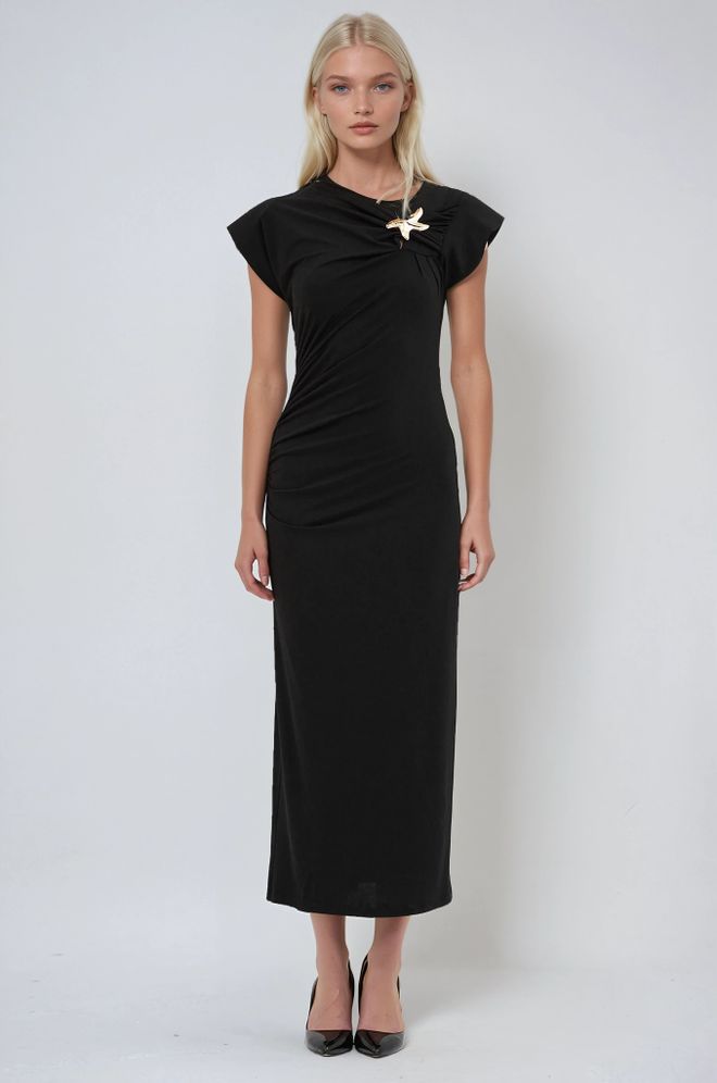 Sobe Istanbul فستان أسود أنيق برقبة بكتف واحد ملابس بالجملة جنسي