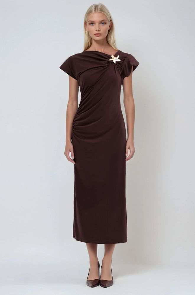 Sobe Istanbul فستان أرجواني داكن أنيق غمد ميدي ملابس بالجملة جنسي