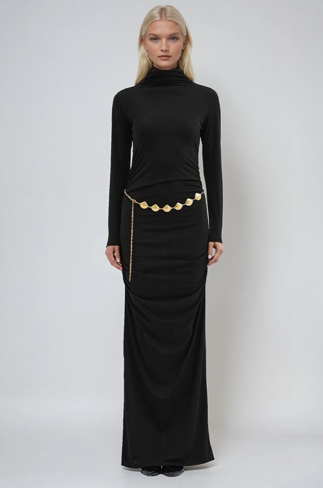 Sobe Istanbul فستان أسود أنيق بوديكون برقبة طويلة ملابس بالجملة جنسي