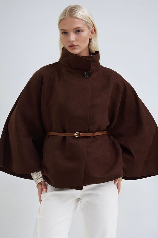 Sobe Istanbul Кафяв Елегантен Пончо С Уголемена Форма И Цепка На Врата Дрехи на едро 1