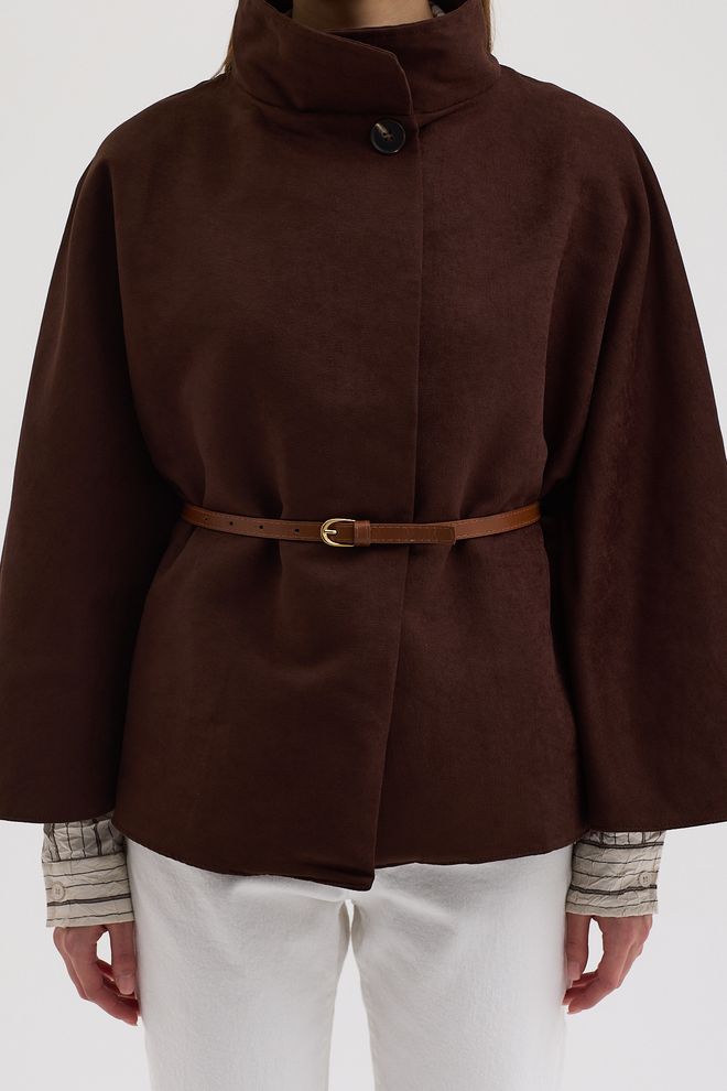 Sobe Istanbul Кафяв Елегантен Пончо С Уголемена Форма И Цепка На Врата Дрехи на едро 5