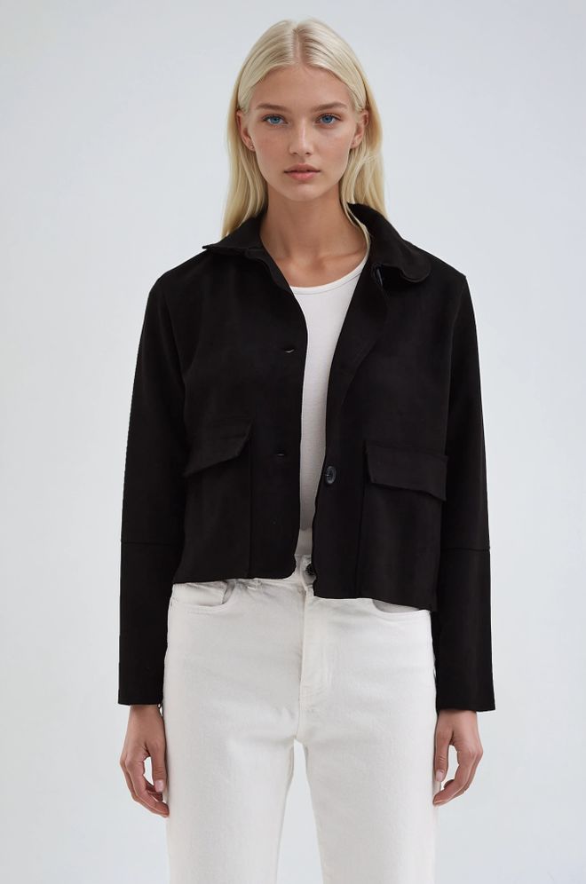 Sobe Istanbul Schwarz Jacke Einreihiger Blazer Mit Gekerbtem Kragen Großhandelskleidung Lässig