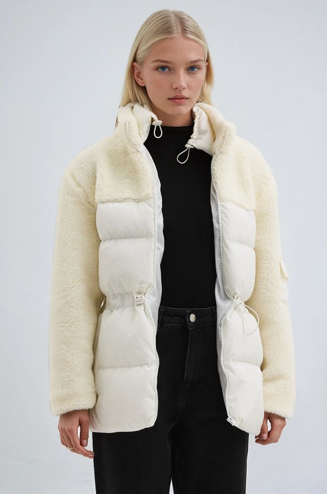 Sobe Istanbul Abrigo Blanco Tipo Puffer Con Cuello Alto Y Bolsillo Con Cremallera Ropa al por mayor Casual