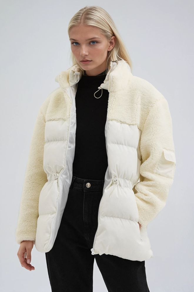 Sobe Istanbul White Puffer Coat With High Collar And Zipper Pocket Wholesale Clothing 1