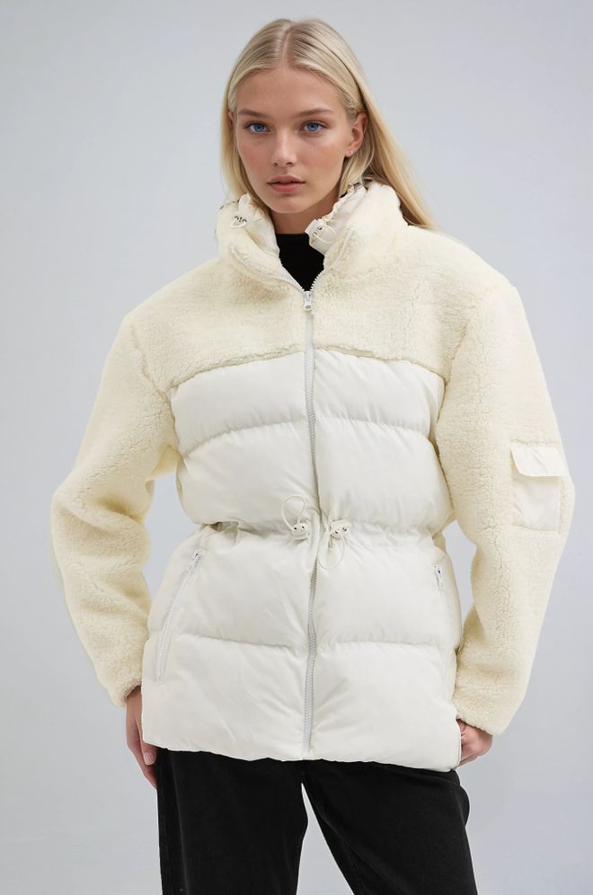 Sobe Istanbul White Puffer Coat With High Collar And Zipper Pocket Wholesale Clothing Sport