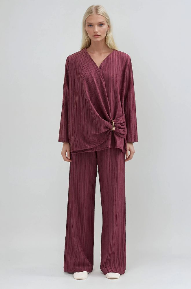 Sobe Istanbul Bordeauxrood Elegant Gestreept Set Groothandel Kleding Casual