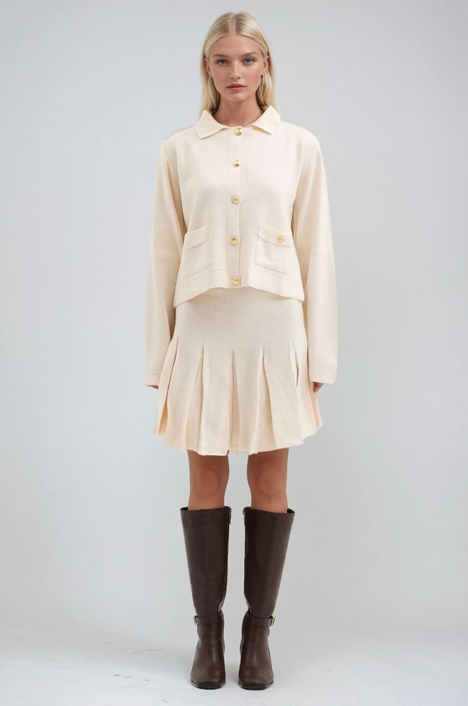 Sobe Istanbul Bež Set Plisirane Suknje hlača S Dugim Rukavima Veleprodaja odjeće Ležerni