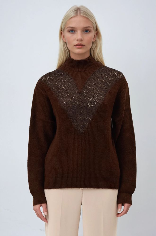 Sobe Istanbul Hnedý Sveter S Vysokým Krkom A Bežným Strihom Veľkoobchod s oblečením Neformálny