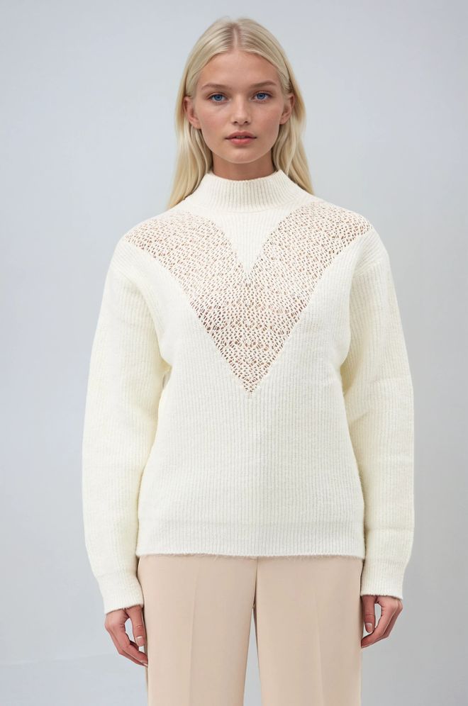 Sobe Istanbul Biely Sveter S Vysokým Golierom A Dlhými Rukávmi Veľkoobchod s oblečením Neformálny