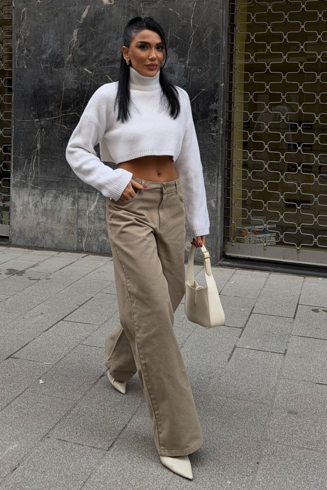 Sobe Istanbul Béžové Mom Nohavice S Rovnou Nohou A Zapínaním Na Gombíky Veľkoobchod s oblečením Neformálny