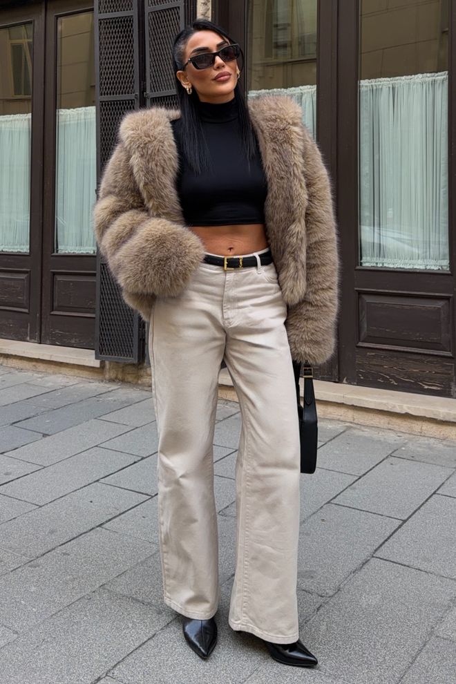 Sobe Istanbul Μπεζ Παντελόνι Mom Φαρδιά Πόδια Μακρύ Κουμπωτό Χονδρικό εμπόριο ενδυμάτων Casual