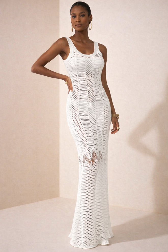 Sobe Istanbul Ажурна Рокля С Форма На Рибка Кремава Дрехи на едро Памук