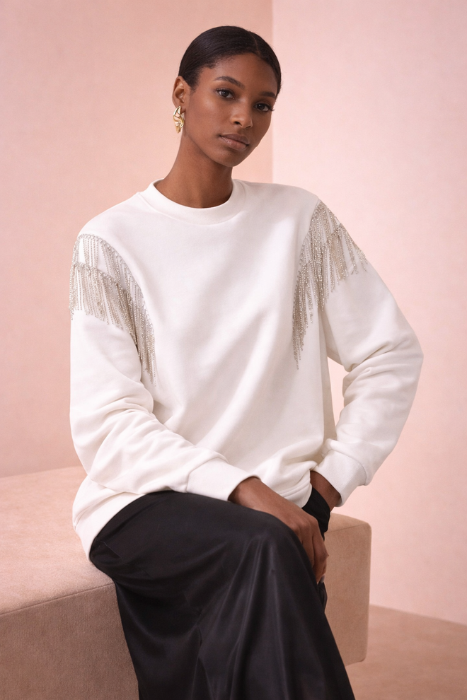 Sobe Istanbul Metallic Pendulum Sweatshirt Ecru Wholesale Clothing Casual