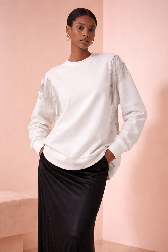 Sobe Istanbul Metallic Pendulum Sweatshirt Ecru Wholesale Clothing Birthday