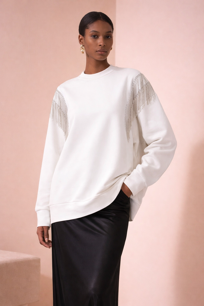 Sobe Istanbul Metallic Pendulum Sweatshirt Ecru Wholesale Clothing Winter