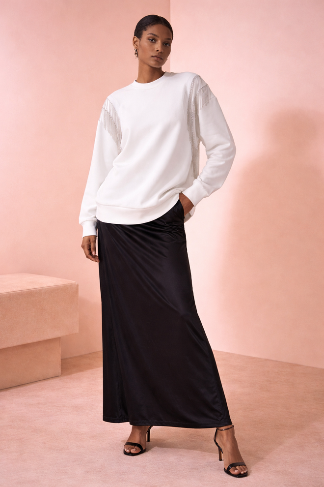 Sobe Istanbul Metallic Pendulum Sweatshirt Ecru Wholesale Clothing Cotton